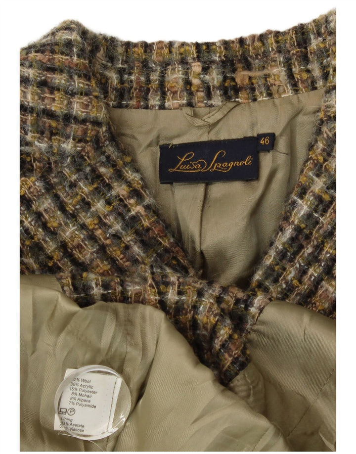 Damska marynarka Luisa Spagnoli zapinana na 3 guziki IT 46, duża wełniana krata khaki