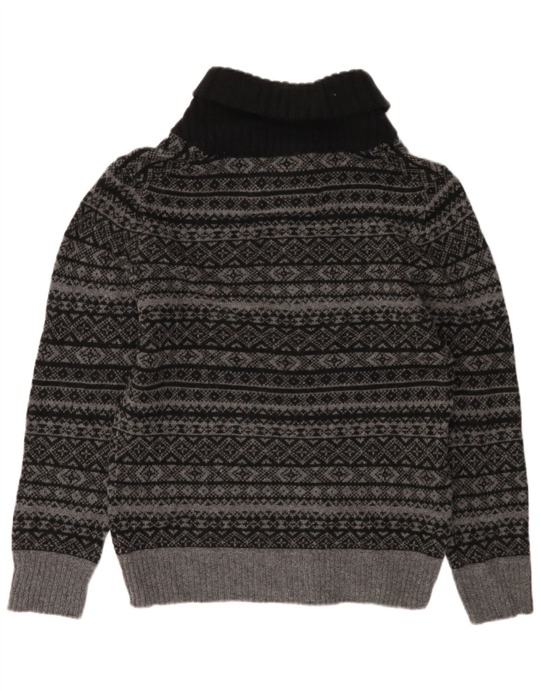 EDDIE BAUER Męski sweter z szalowym dekoltem, mały, szary, z wełny Fair Isle
