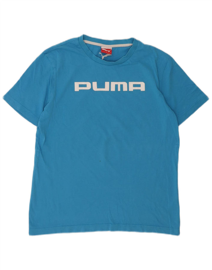 Męski T-shirt z grafiką PUMA, mały, niebieski, bawełniany