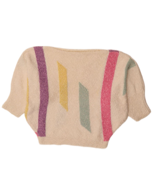 Vintage damski sweter z dekoltem w łódkę w kształcie skrzydła nietoperza, UK 18 XL, biały, blok kolorów