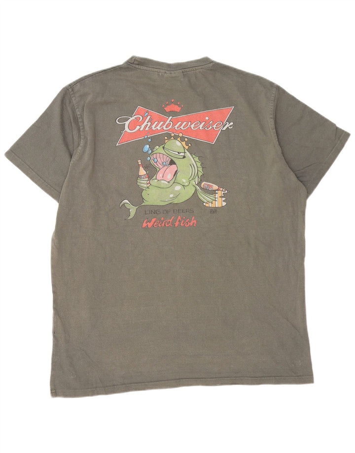Męski T-shirt z grafiką Weird Fish, duży, szary, bawełniany