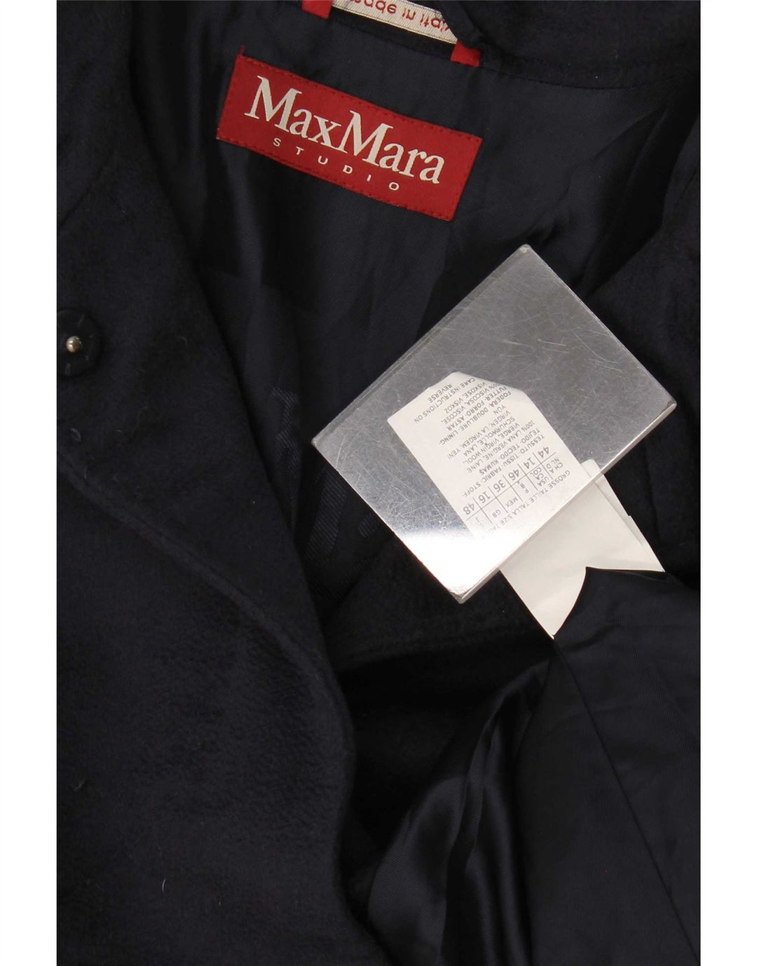 Płaszcz damski Max Mara UK 16, duży, granatowy, z dziewiczej wełny
