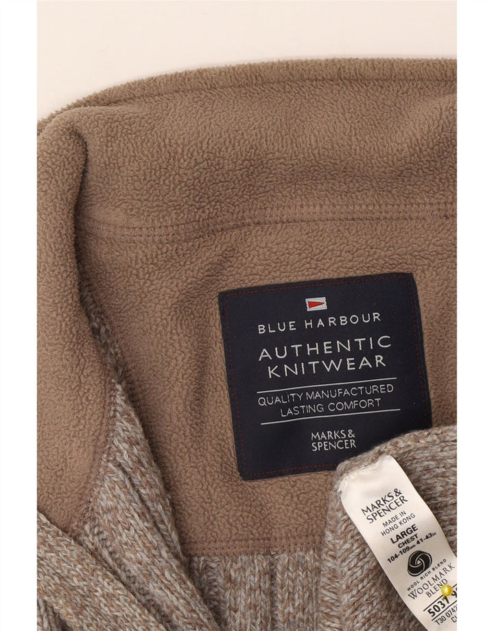 Marks & Spencer Męski sweter rozpinany, duży, brązowy, wełniany w cętki