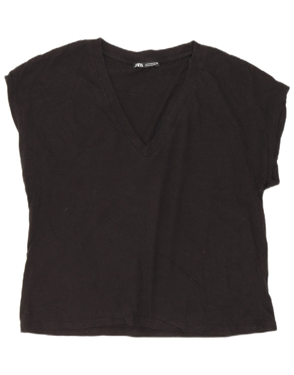 T-shirt damski Zara Top UK 14, średni czarny, bawełniany