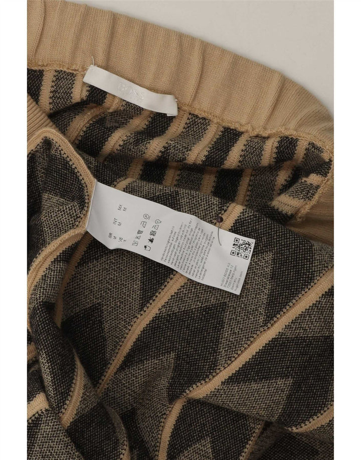 Hugo Boss Damska dzianinowa rozkloszowana spódnica Medium W30 Beżowa, geometryczna wełna