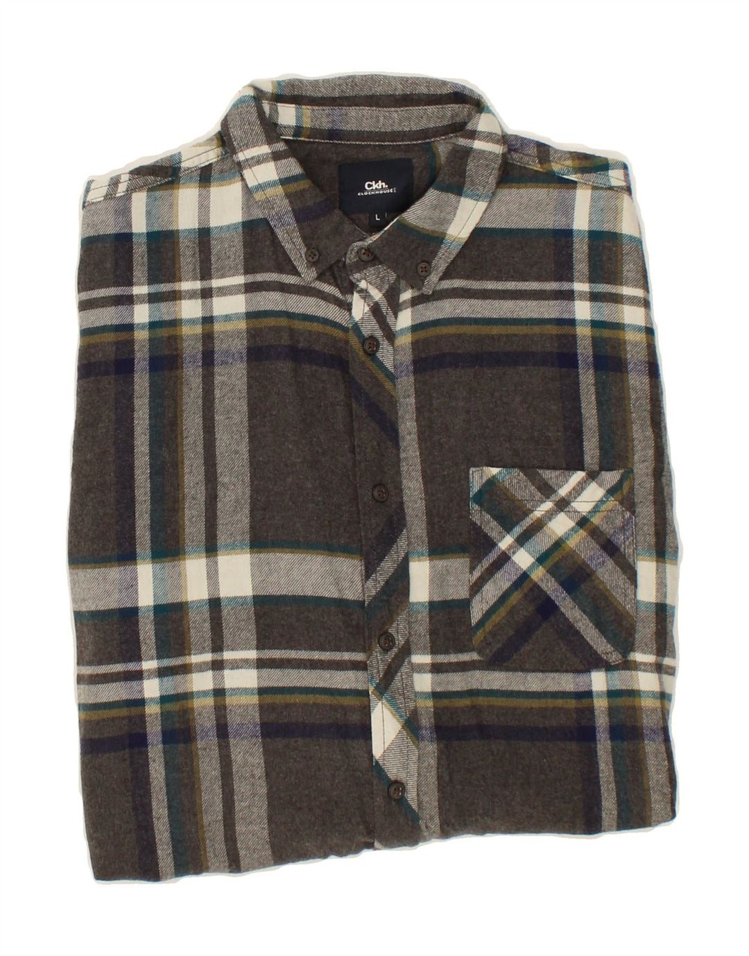 CLOCK HOUSE Mens Shirt Large Grey Check Cotton Vintage CLOCK HOUSE and Second-Hand CLOCK HOUSE from Messina Hembry 
