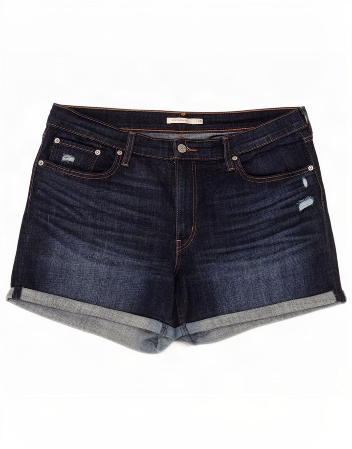 Damskie spodenki jeansowe Levi's ze średnim stanem, w trudnej sytuacji, W33, duże, granatowe, bawełniane