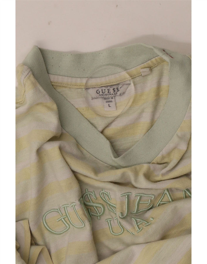 Męski T-shirt Guess z grafiką, duży, w żółte paski