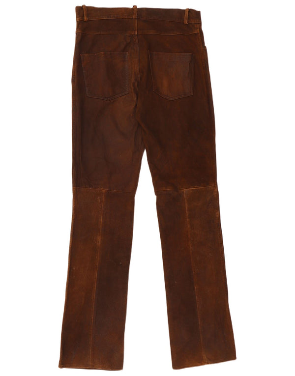 Vintage damskie proste skórzane spodnie W30 L35 brązowe
