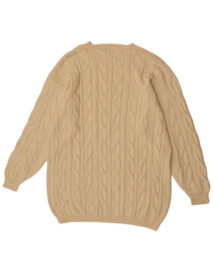 Vintage męski sweter z wycięciem pod szyją, duży, żółty, bawełniany