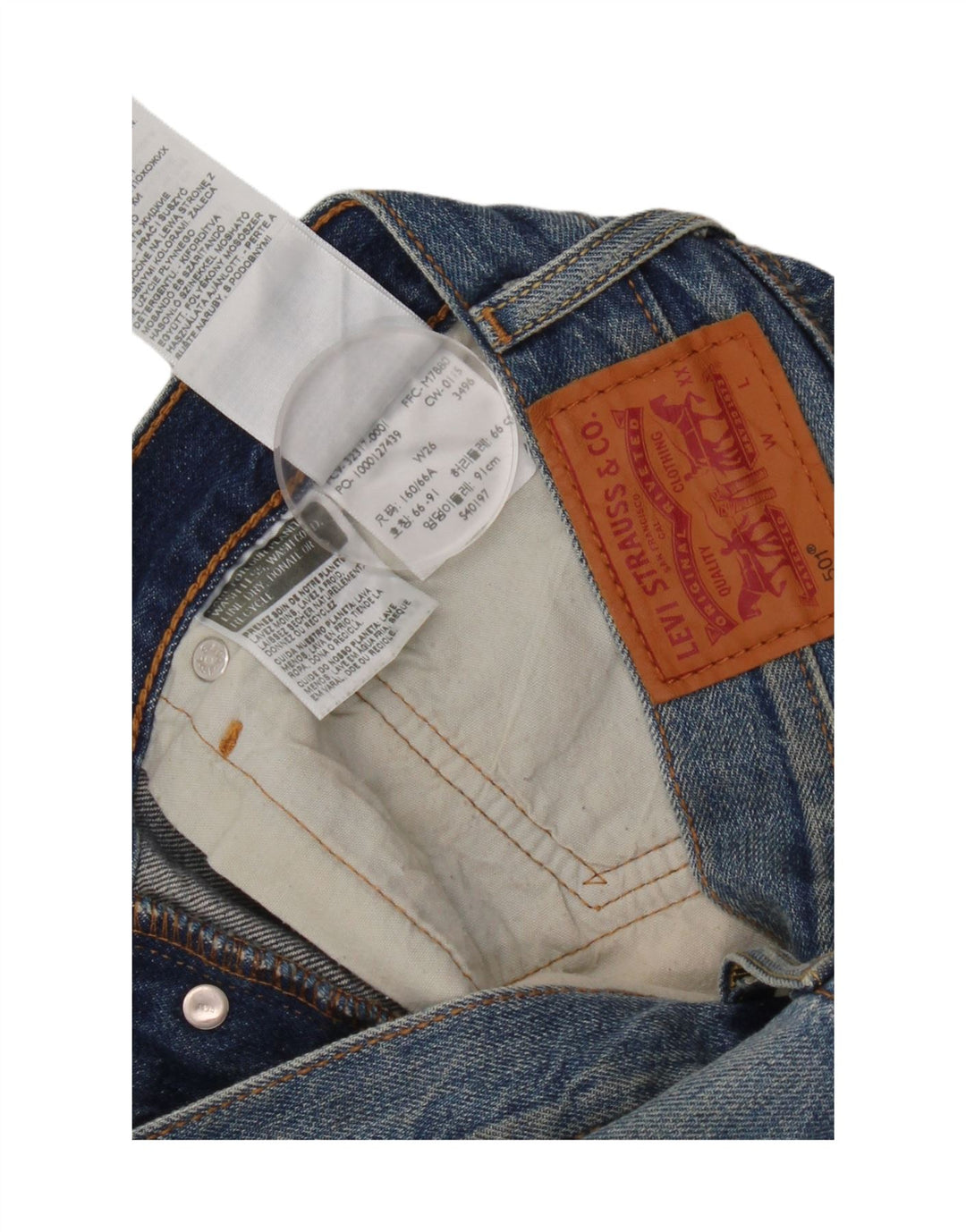Damskie spodenki jeansowe Levi's 501 w trudnej sytuacji W26, małe, niebieskie, bawełniane