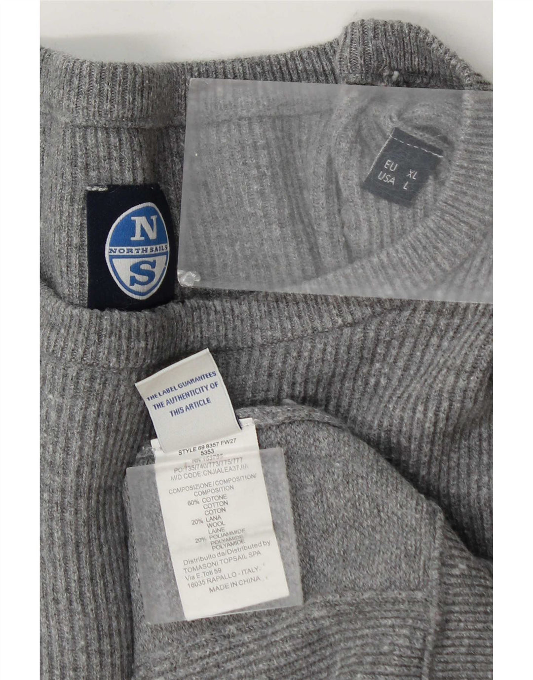 Męski sweter z okrągłym dekoltem North Sails XL, szary, bawełniany