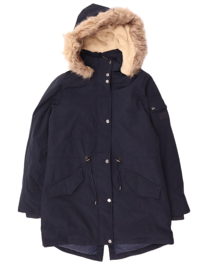 Damska kurtka parka z kapturem Ralph Lauren UK 10, mała, granatowa, poliester