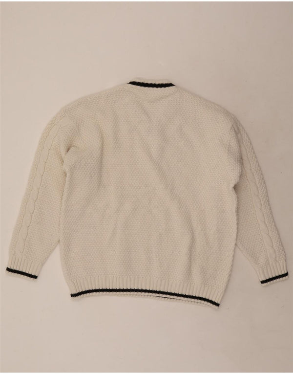 Sweter damski w stylu vintage z dekoltem w szpic, UK 20/22 XL, biały akryl