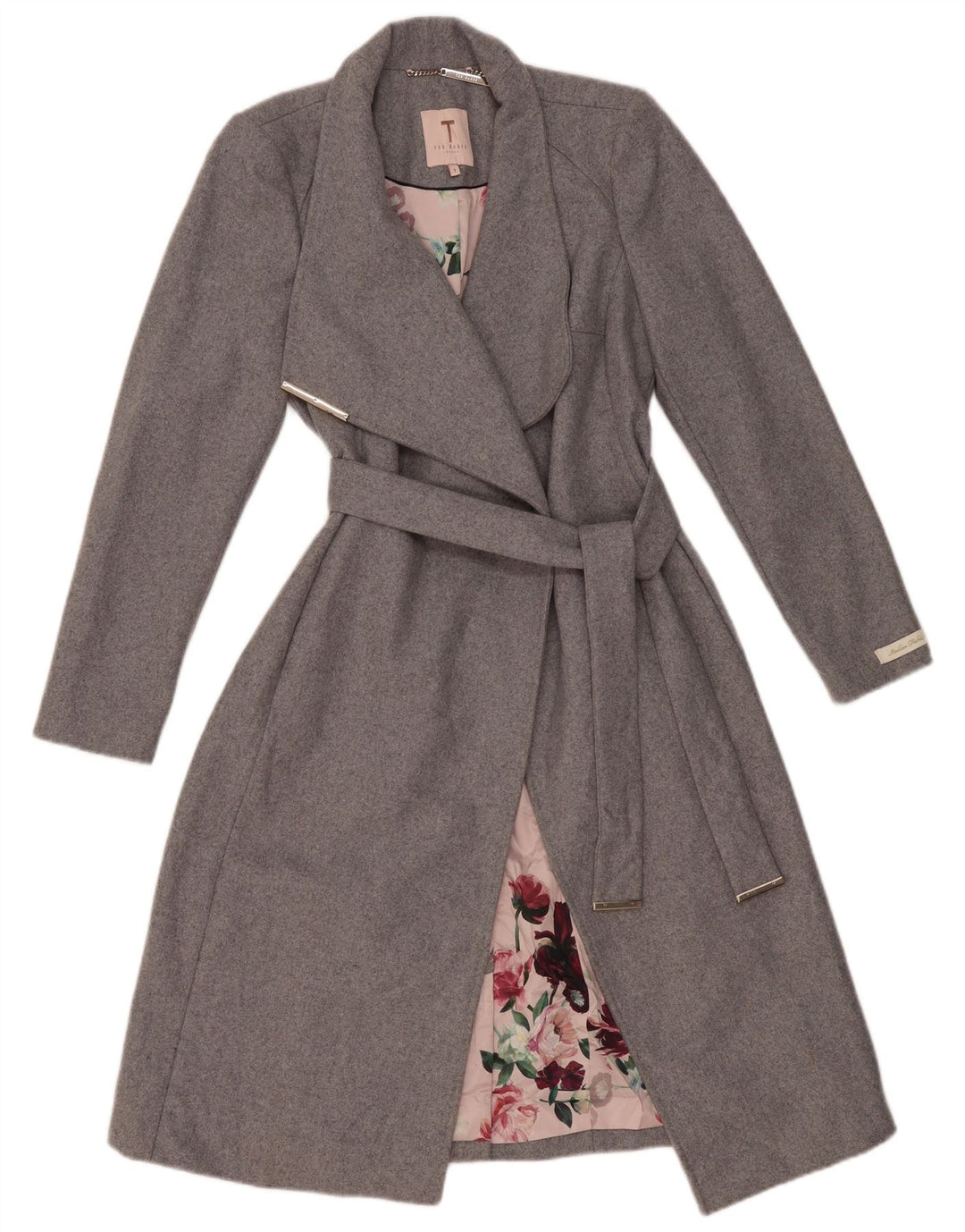 Damski płaszcz kopertowy Ted Baker, rozmiar 1, XS, szara wełna