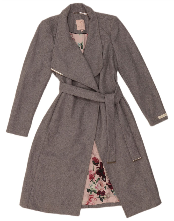 Damski płaszcz kopertowy Ted Baker, rozmiar 1, XS, szara wełna