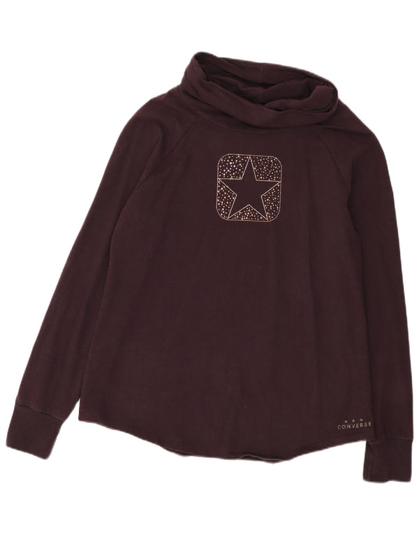 Converse Damski top z golfem i grafiką, z długim rękawem, UK 18 XL, fioletowa bawełna