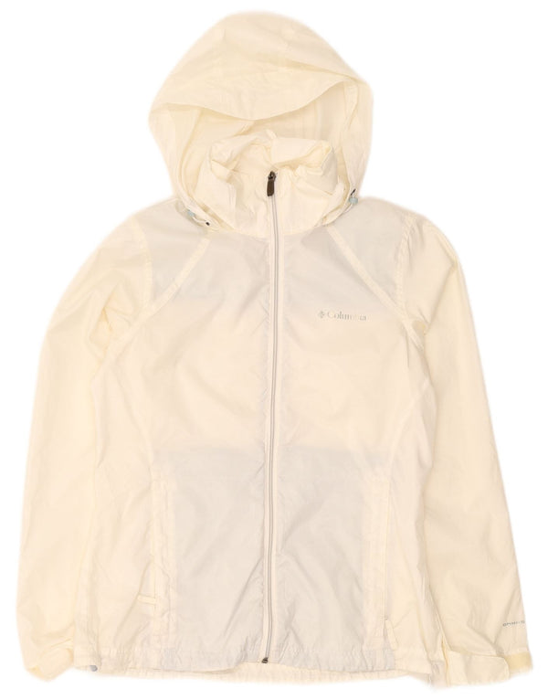 Damska kurtka przeciwdeszczowa z kapturem i dużym kapturem Columbia UK 10 Small White