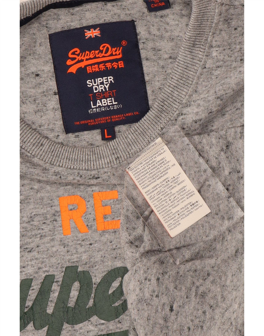 Męski T-shirt Superdry z grafiką, duży, szary, bawełniany w cętki