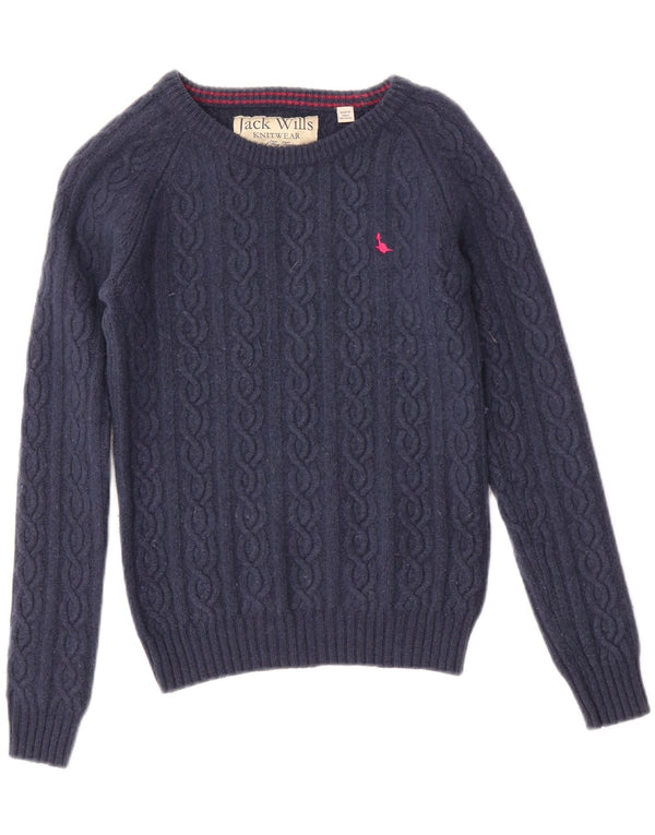 Jack Wills Womens Boat Neck Jumper Sweater UK 10 Small  Navy Blue Lambswool