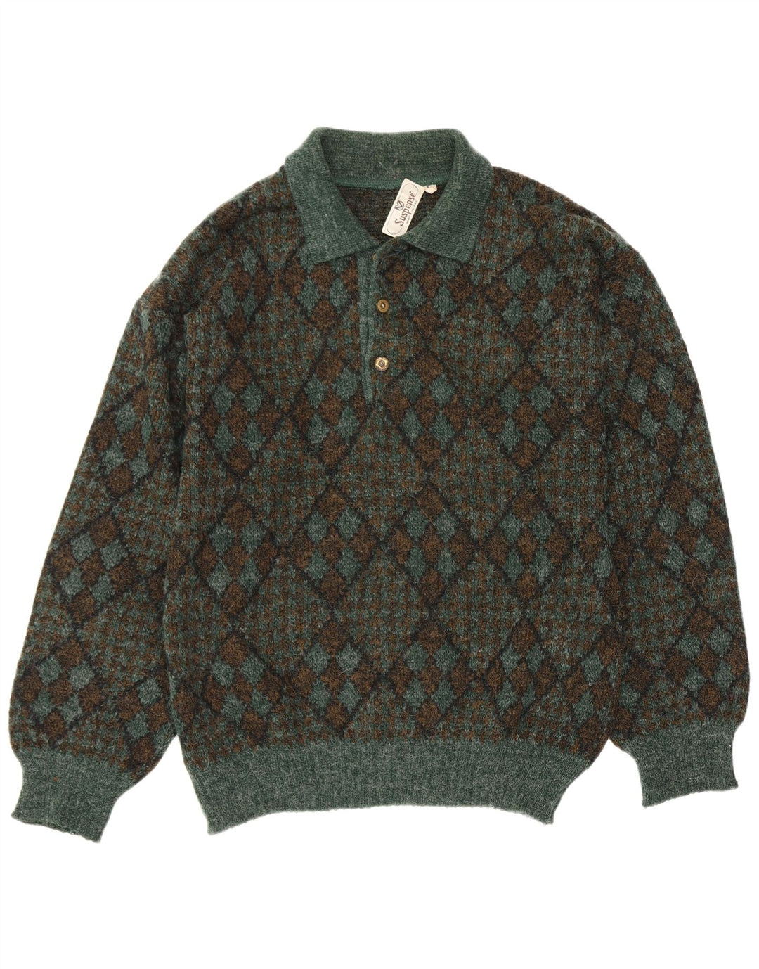Suspense Męski sweter polo IT 50 Średni zielony Argyle/Diament