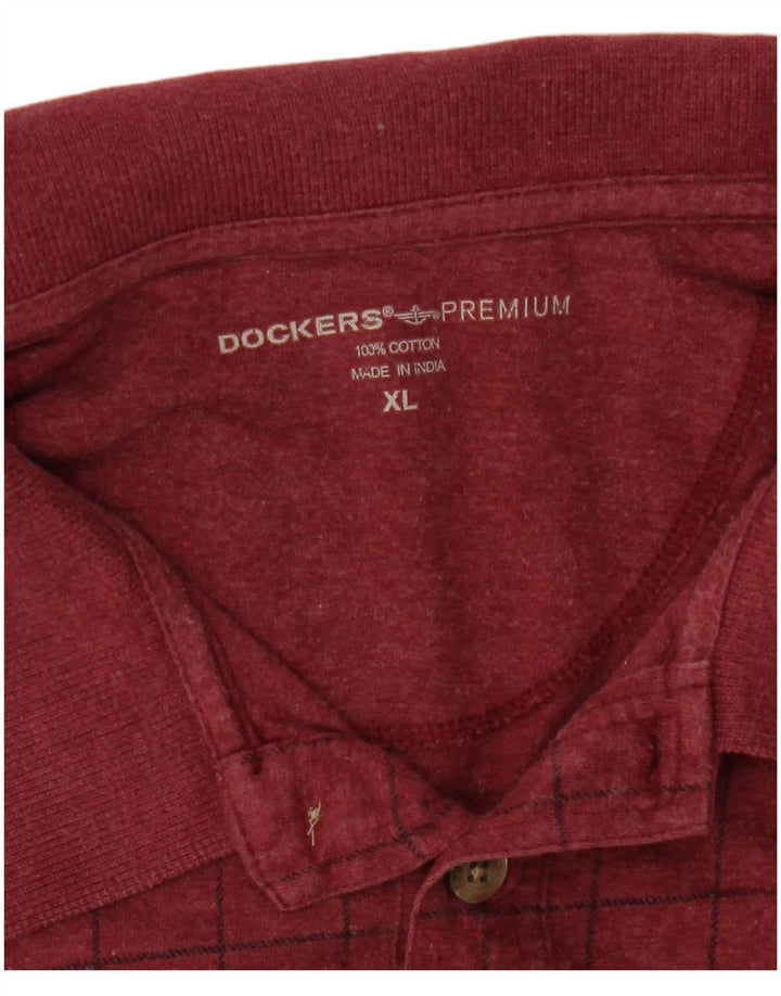 Męska koszulka polo Dockers XL, bordowa, bawełniana w kratę