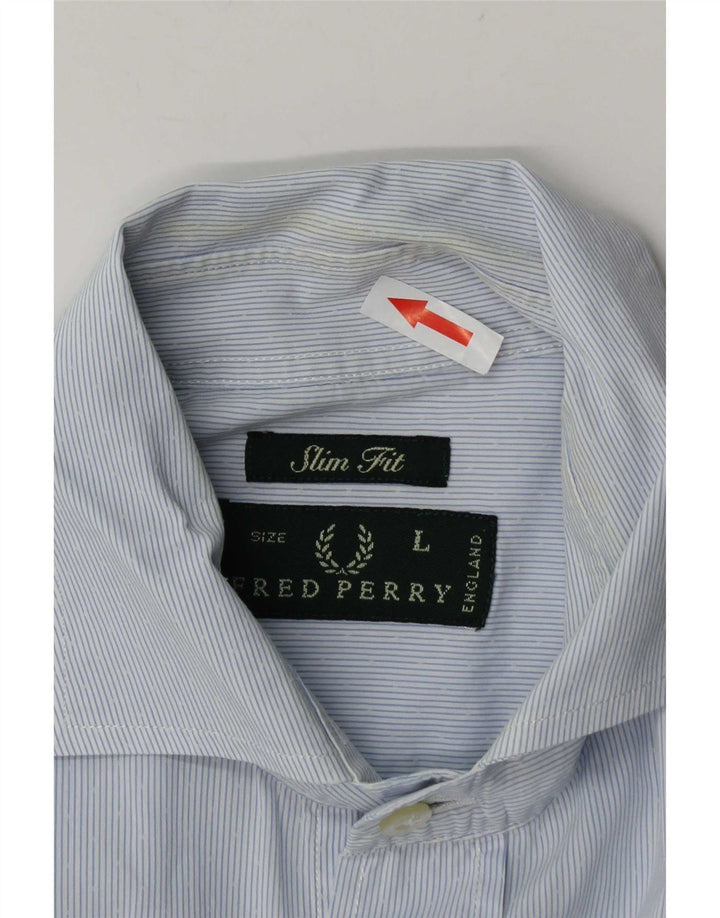 Koszula męska Fred Perry Slim Fit, duża, niebieska, bawełniana w prążki