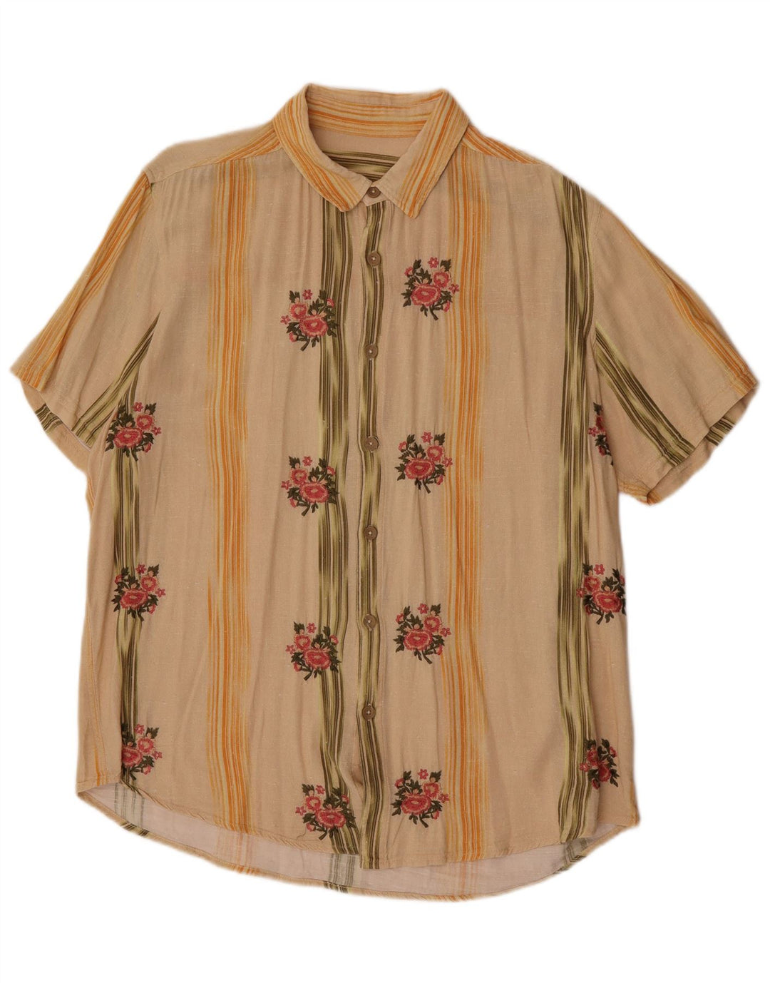 Koszula męska z krótkim rękawem w stylu vintage, duża, beżowa, w kwiaty