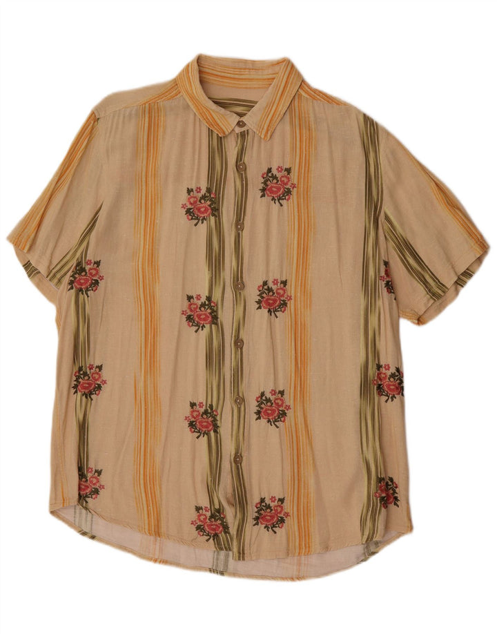 Koszula męska z krótkim rękawem w stylu vintage, duża, beżowa, w kwiaty