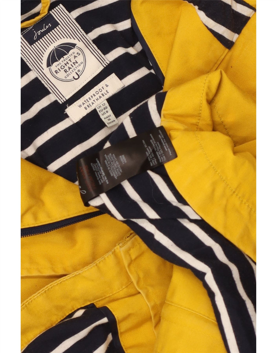 Damska kurtka przeciwdeszczowa z kapturem Joules UK 12, średnia żółta bawełna