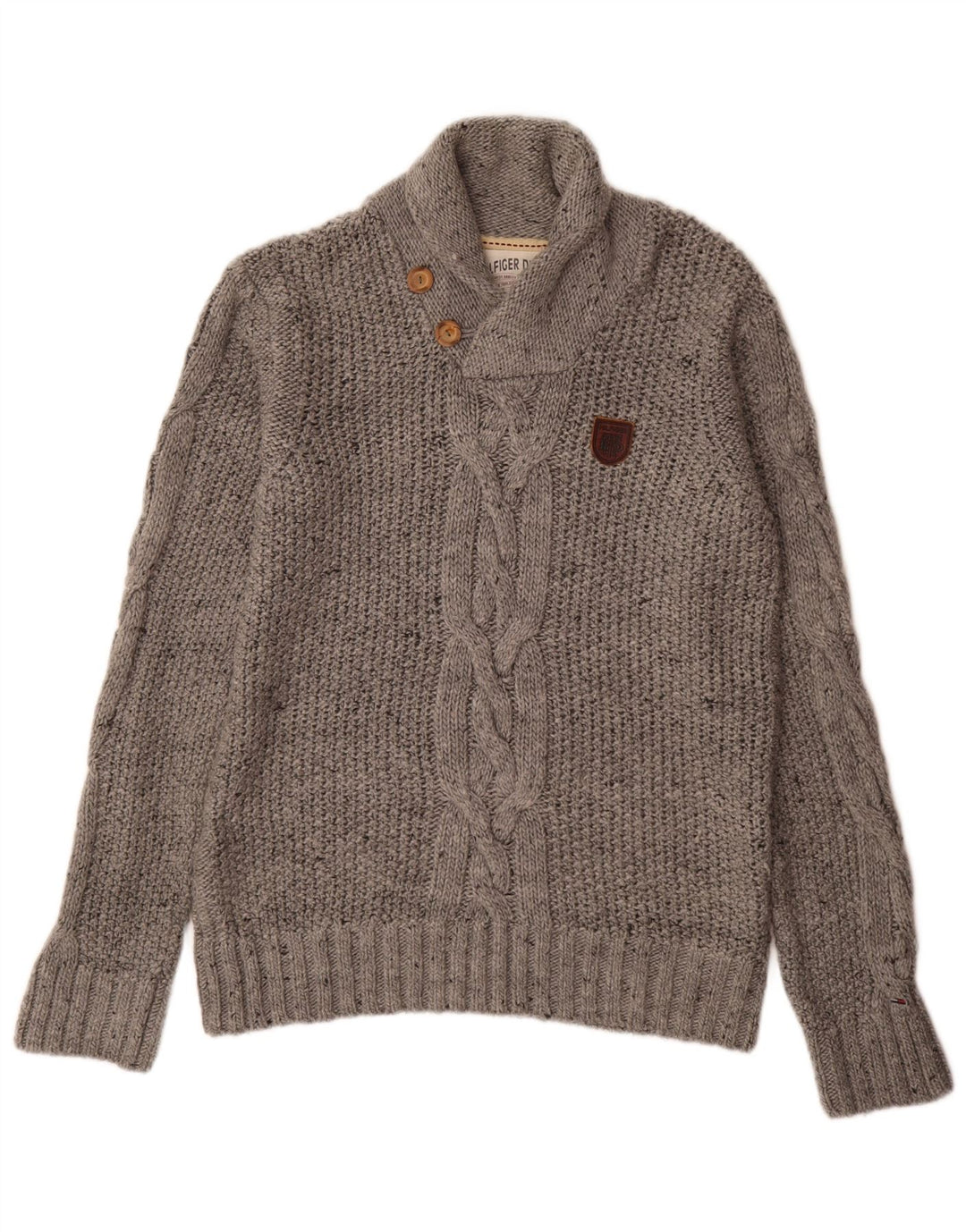 Męski sweter Tommy Hilfiger z szalowym dekoltem, średnio szary, akrylowy