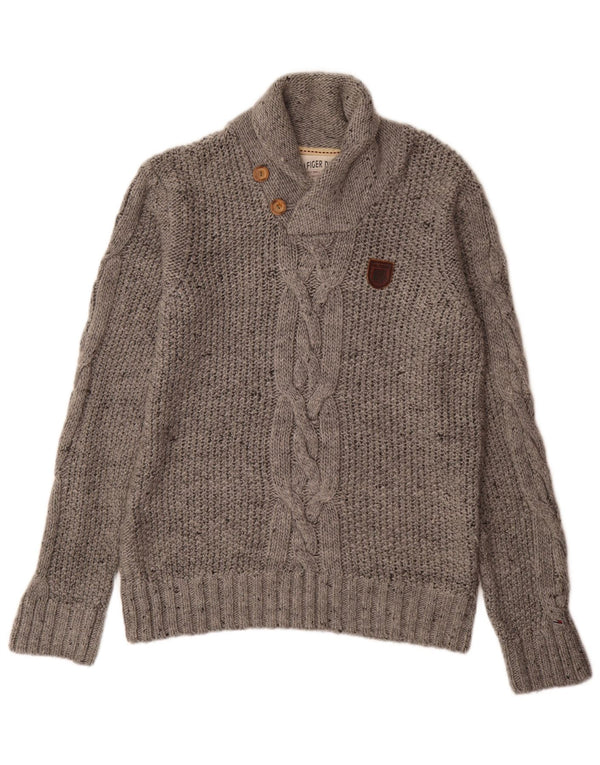 Męski sweter Tommy Hilfiger z szalowym dekoltem, średnio szary, akrylowy