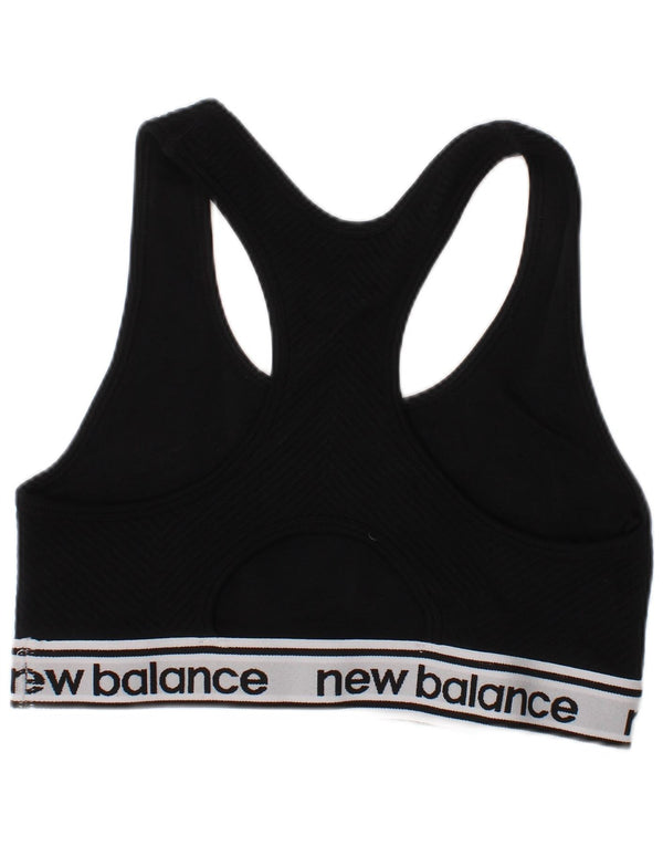 Damski biustonosz sportowy New Balance z grafiką, średni czarny nylon sportowy