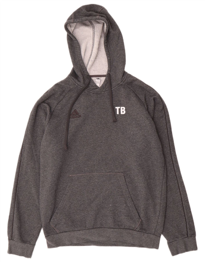 ADIDAS Mens Graphic Hoodie Jumper Medium Grey Flecked Cotton