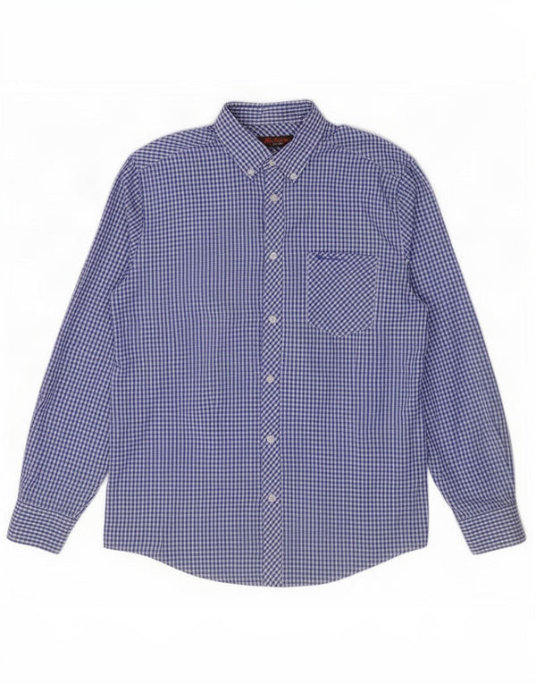 Ben Sherman Mens Shirt Medium Blue Gingham Cotton