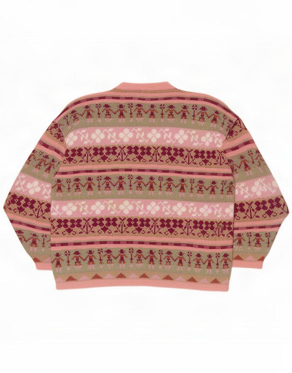 Vintage damski sweter kardigan UK 18 XL różowy Fair Isle akryl