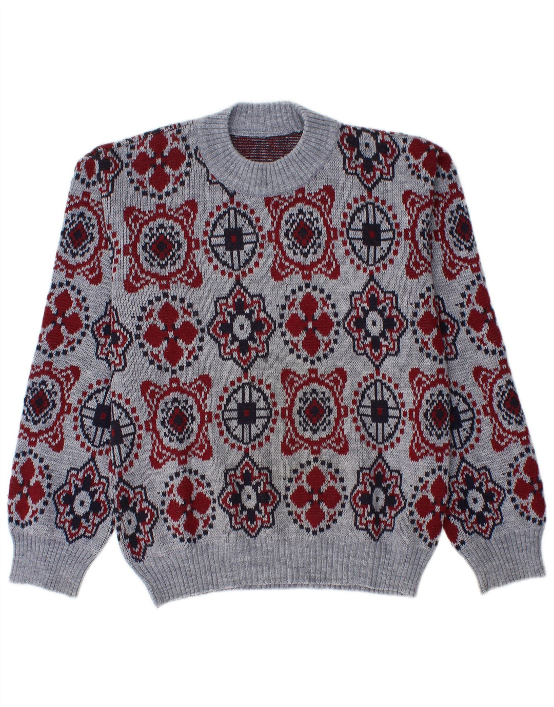Męski sweter z okrągłym dekoltem w stylu VINTAGE, średnioniebieski Fair Isle