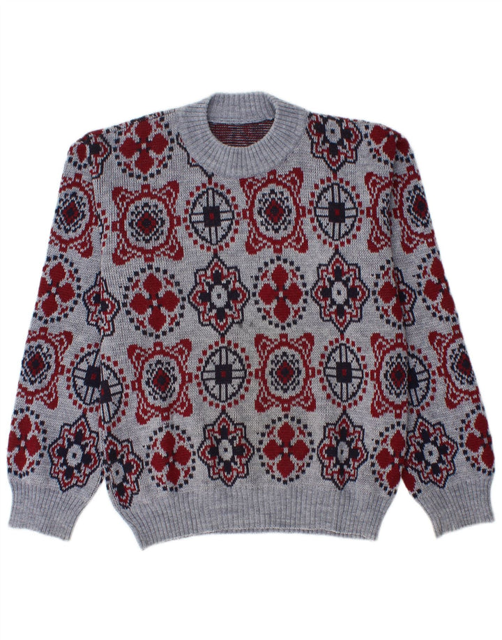 Męski sweter z okrągłym dekoltem w stylu VINTAGE, średnioniebieski Fair Isle