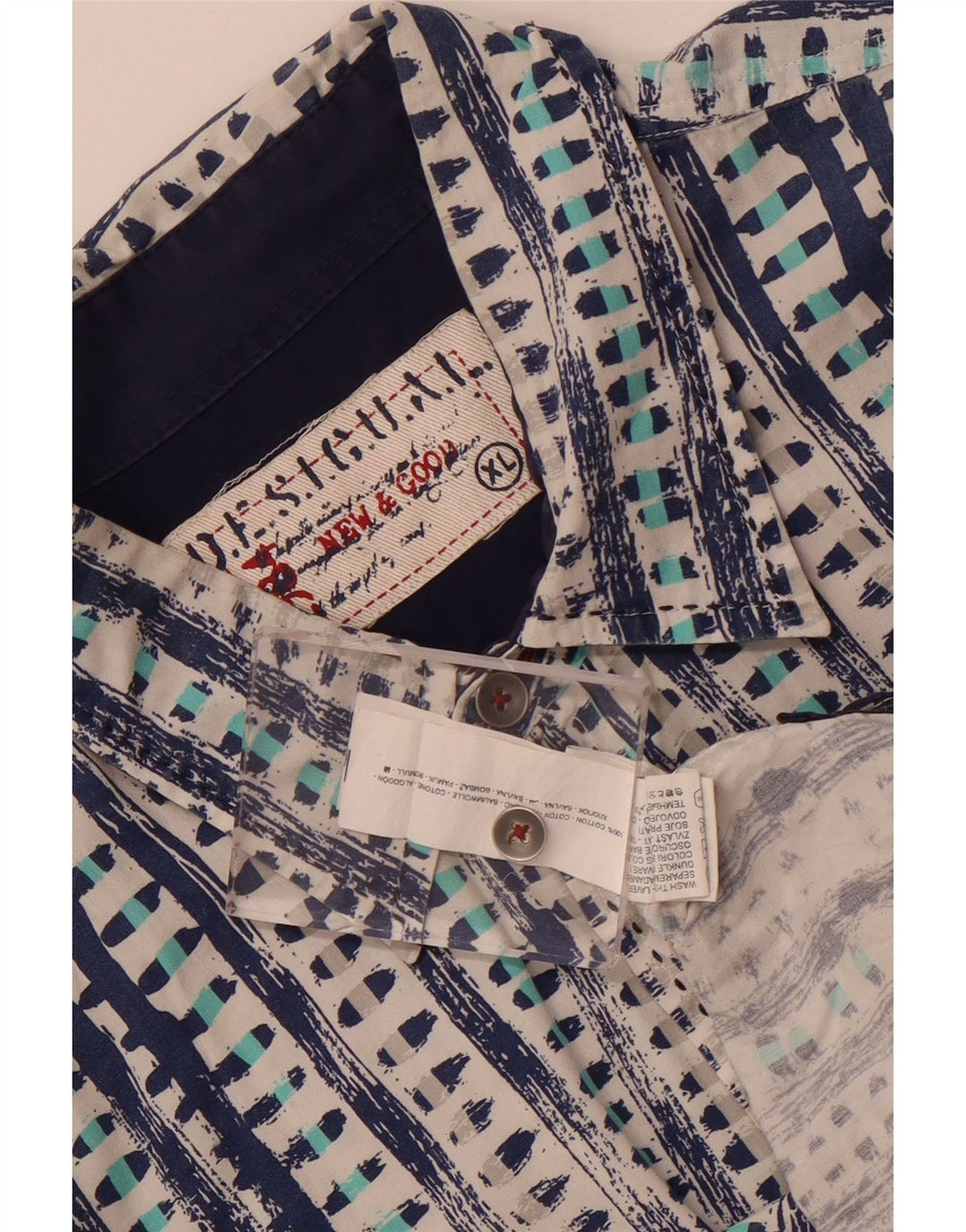 Desigual męska koszula z krótkim rękawem XL, niebieska, geometryczna, bawełniana