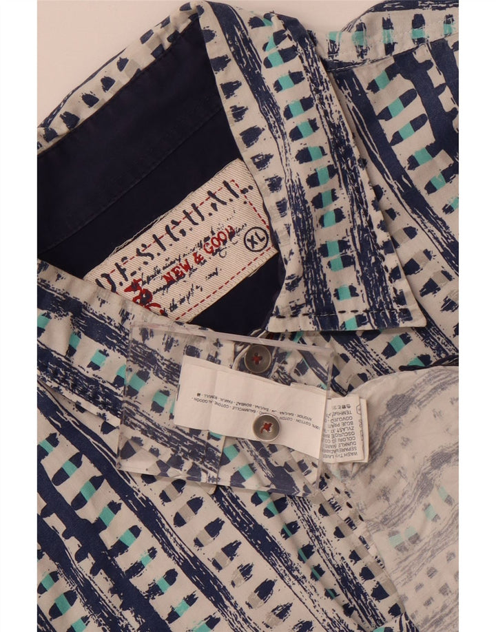 Desigual męska koszula z krótkim rękawem XL, niebieska, geometryczna, bawełniana