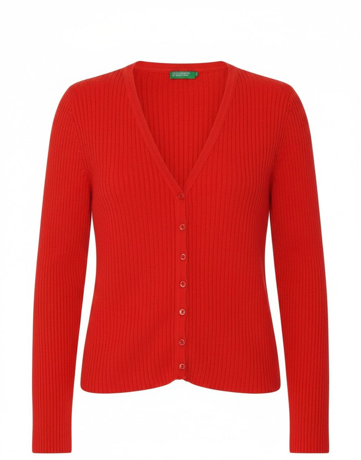Sweter damski Benetton UK 12, średni czerwony, bawełniany