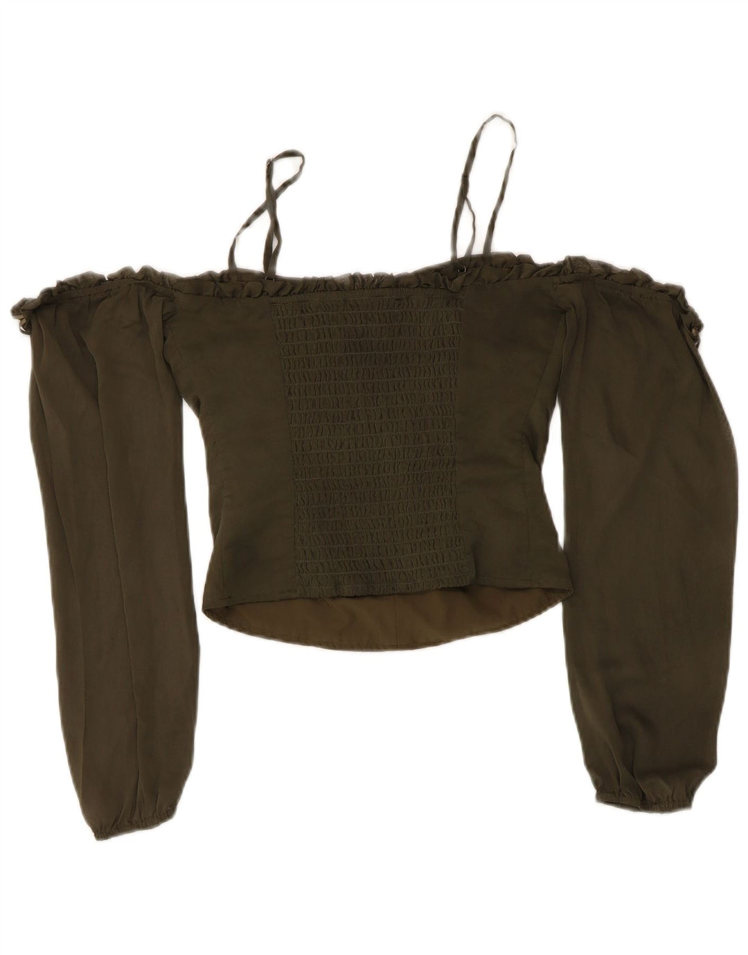 Damski top Guess z odkrytymi ramionami, UK 6 XS, khaki, poliester