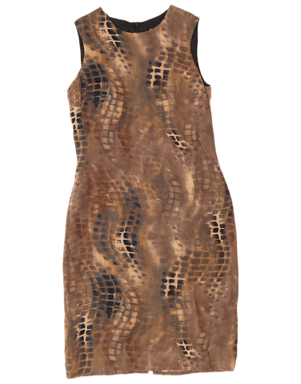 WALLIS Womens Sleeveless Sheath Dress UK 10 Small Brown Geometric Viscose