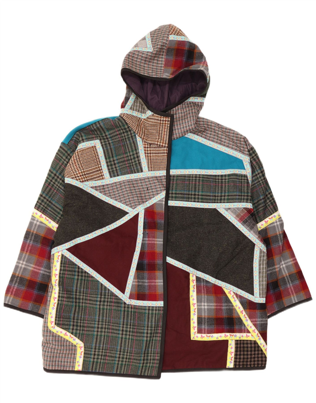 Damski płaszcz wiatrówka z kapturem VINTAGE UK 20 2XL wielobarwny patchwork