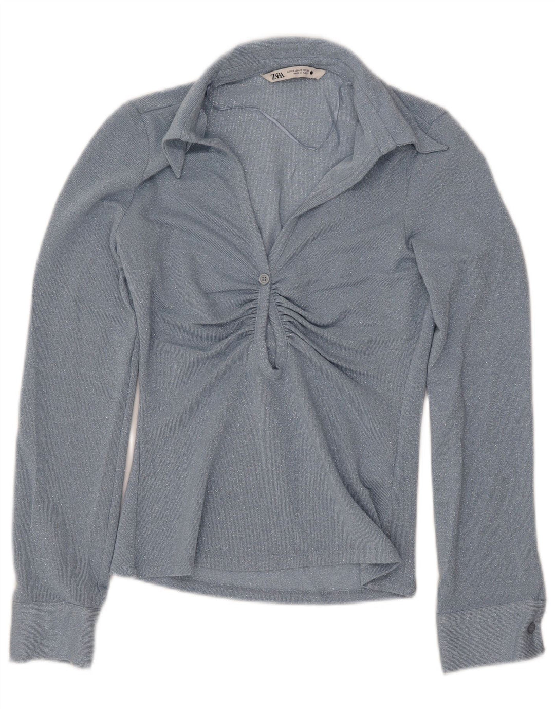 Damska bluzka z długim rękawem ZARA UK 6 XS niebieska wiskoza