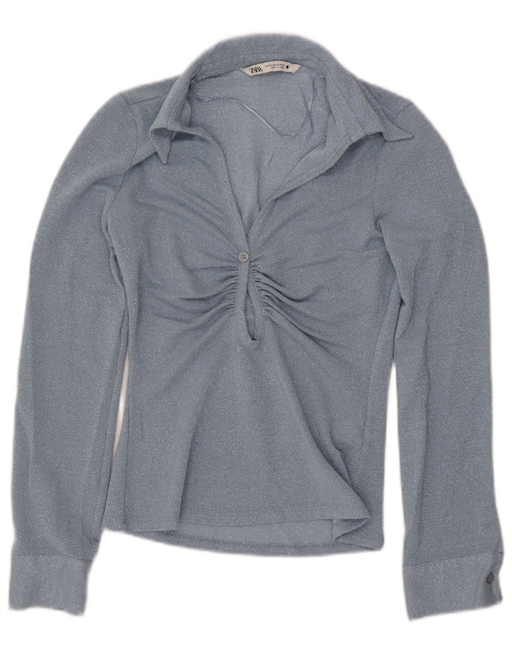 Damska bluzka z długim rękawem ZARA UK 6 XS niebieska wiskoza