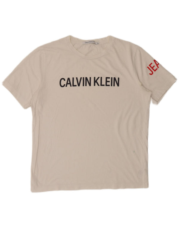 Męska koszulka z grafiką Calvin Klein Jeans Top XL, biała bawełna