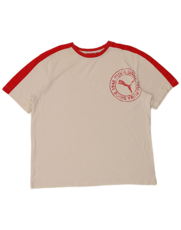 Męska koszulka z grafiką PUMA, góra XL, biała, bawełniana z blokami kolorów