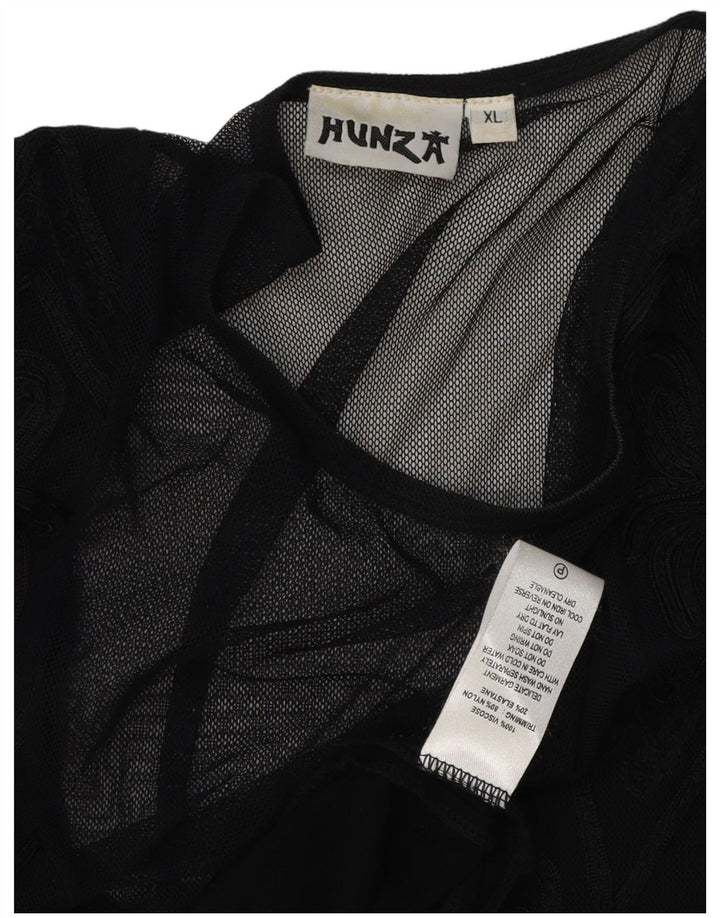 HUNZA damska sukienka maxi bez rękawów UK 18 XL czarna wiskoza Paisley