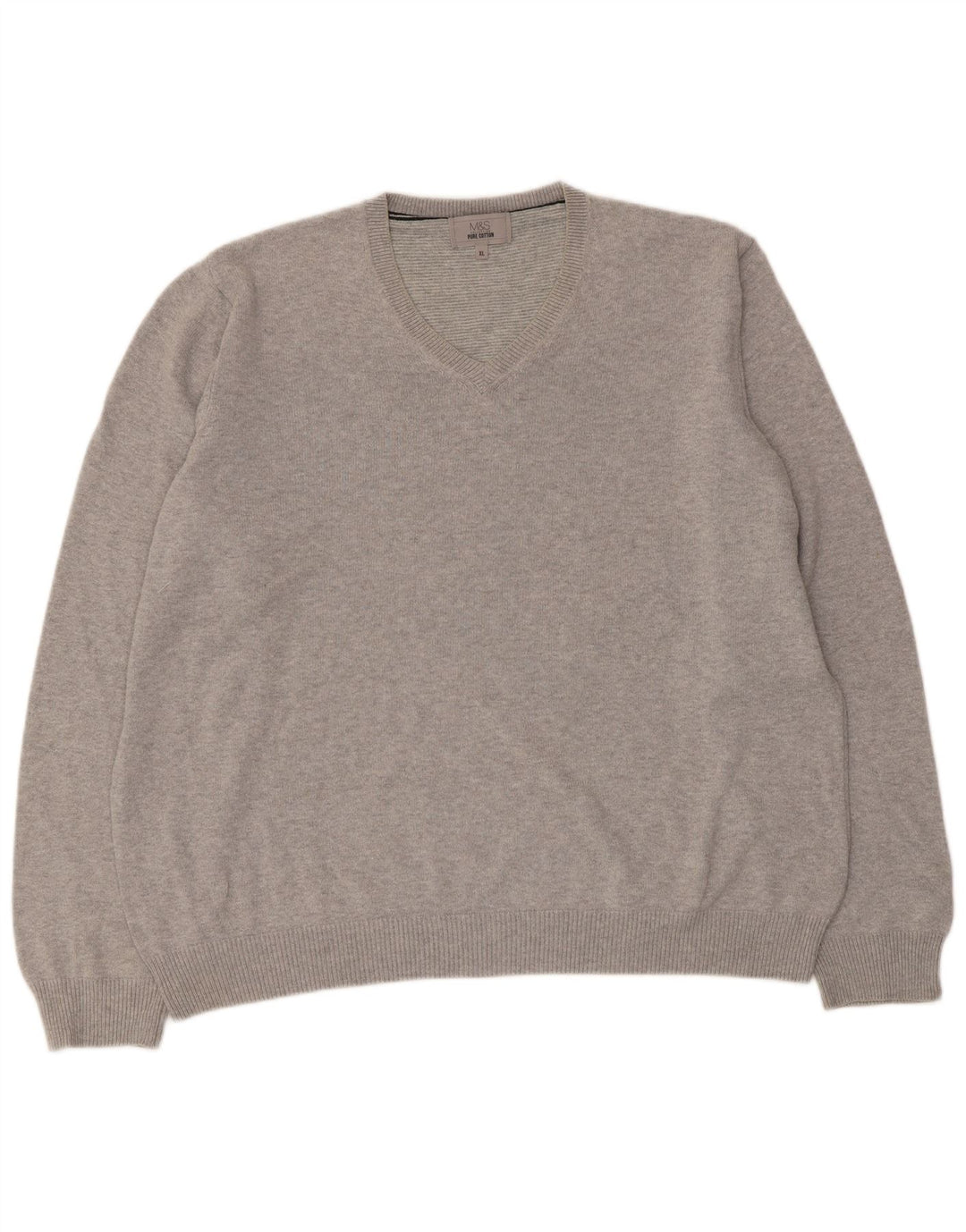 Marks & Spencer Męski sweter z dekoltem w kształcie litery V, XL, szary, bawełniany